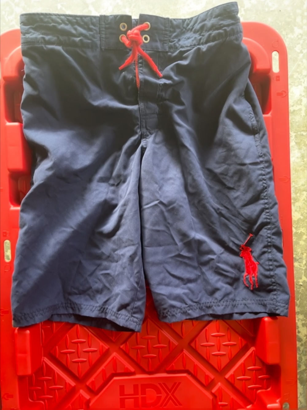 Boys Ralph Lauren Polo Navy Swim Trunks with Red Logo large 14-16